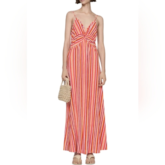 MNG Mango Vibrant Striped Twist Front Flowy Maxi Dress Size 8 NWT - Picture 2 of 10